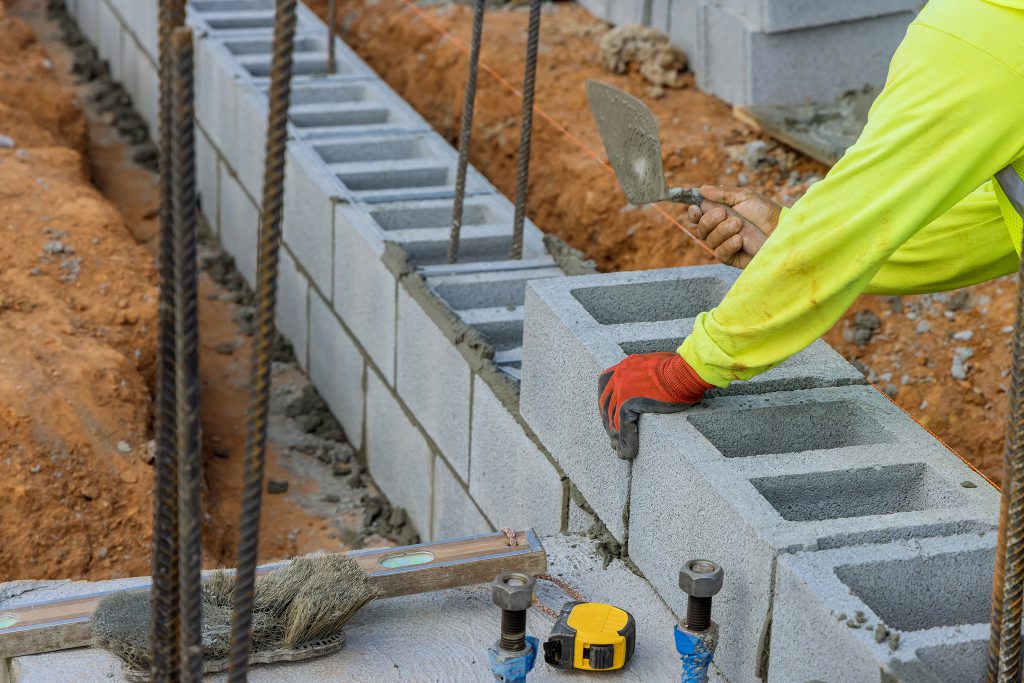 Concrete masonry units stacked at the manufacturing plant