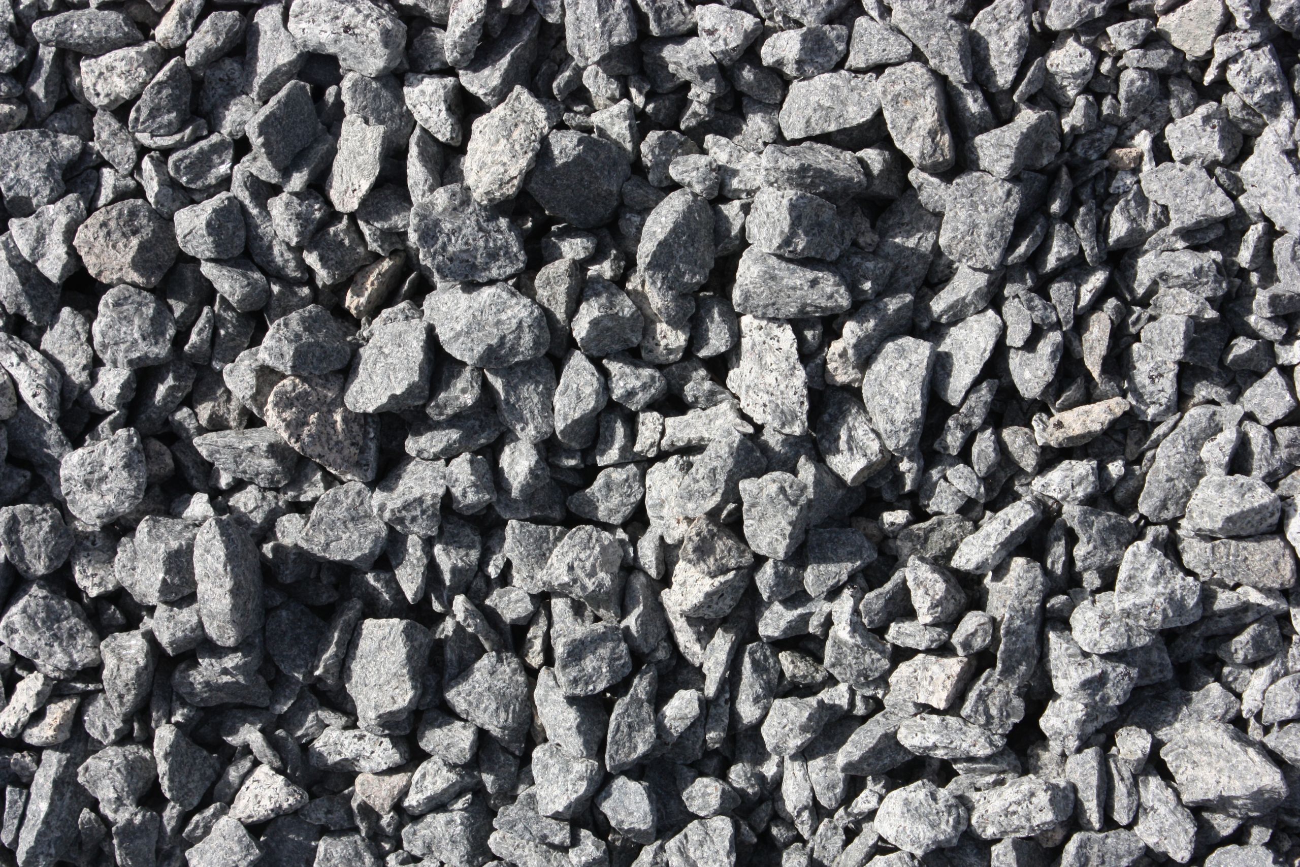 Crushed #57 gray gravel aggregate, close-up